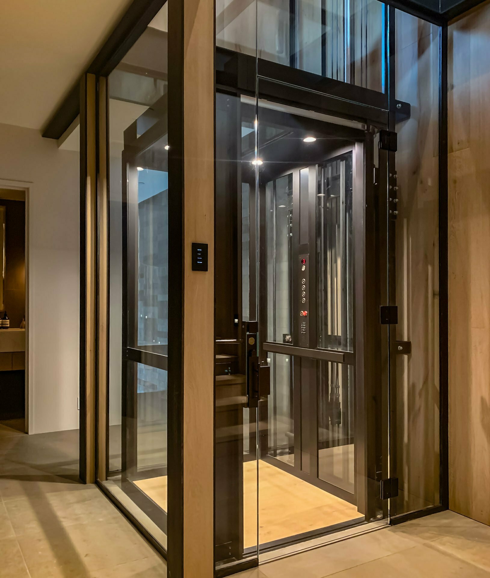 glass elevator on ground floor